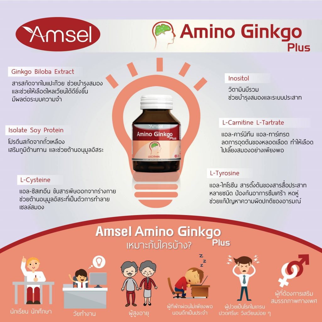 อาหารเสริมบำรุงสมอง Amsel Amino Ginko+Lecithin