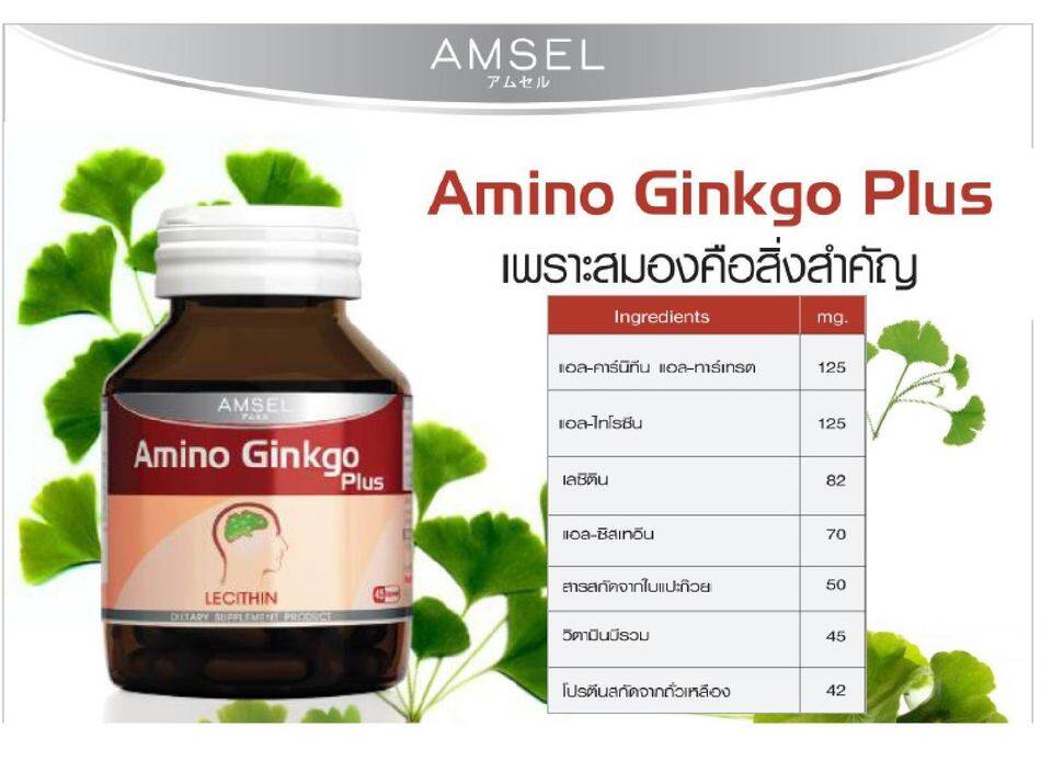 อาหารเสริมบำรุงสมอง Amsel Amino Ginko+Lecithin
